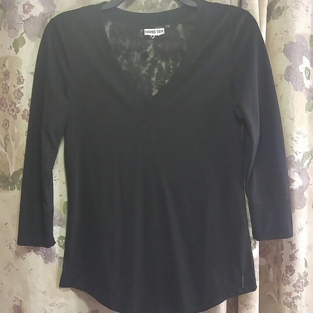 Black 3/4 length tee with lace back